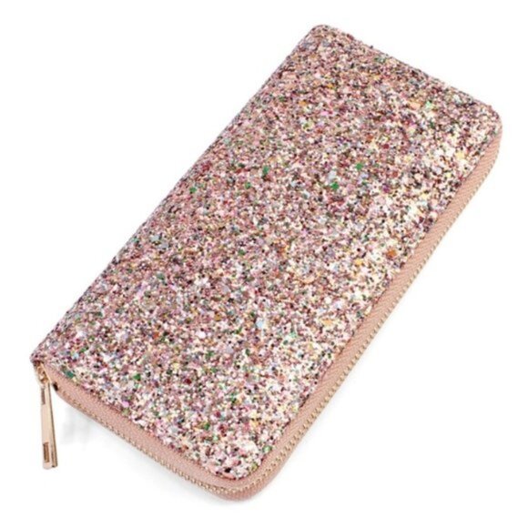 Sparkly Glitter Zip Around Wallet/Clutch- Pink Sparkles - Barbiecore - NWT - Picture 4 of 6